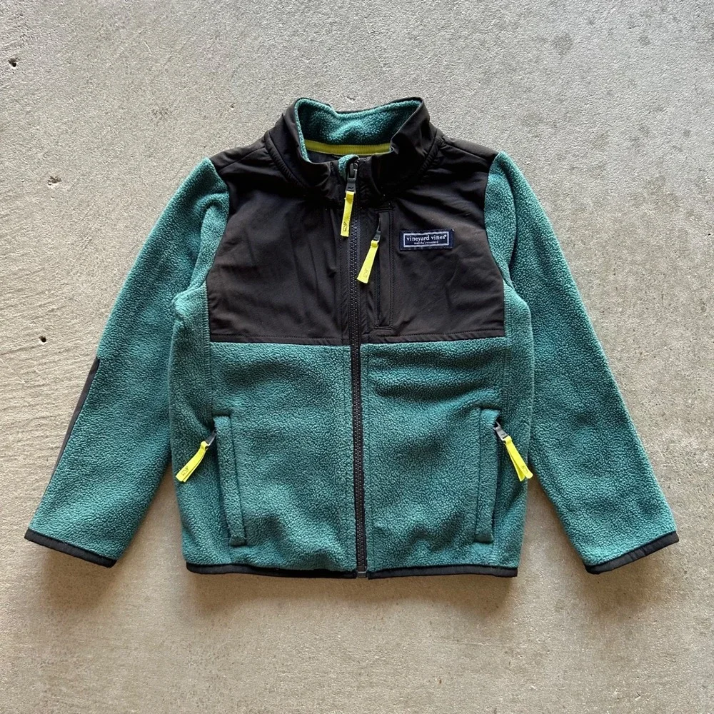 Vineyard Vines Fleece Jacket Toddler 4T Green Black Full Zip Sherpa 3K001534